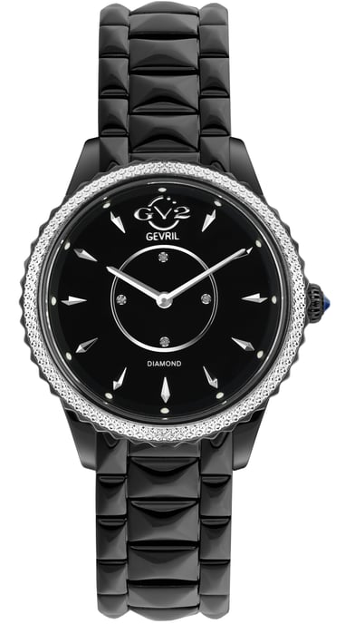 GV2 Siena Women's Swiss Quartz Diamond Black Dial Stainless Steel Watch