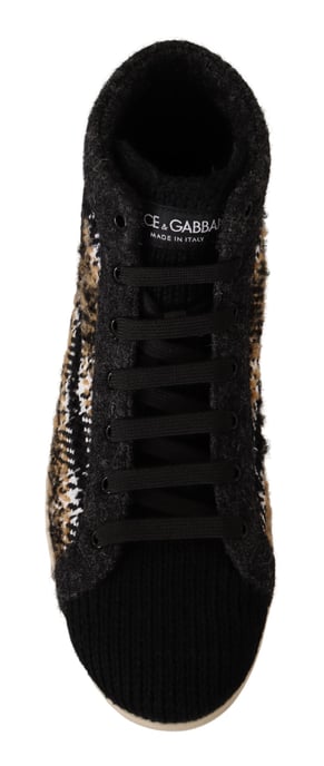 Dolce & Gabbana Men's Beige Brown Wool Cotton High Top Sneakers