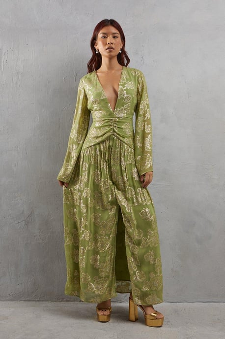 Metallic V Plunge Maxi Dress - Image 1