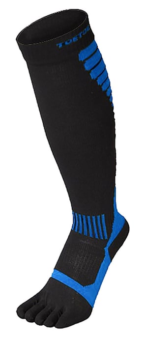 TOETOE - Herren- und Damen-Sport-Kompressionskniestrümpfe mit Feuchtigkeitsregulation - Schwarz & Blau - Image 1