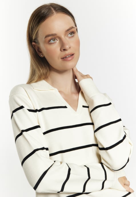 Dreimaster Strickpullover Damen Wollweiss Schwarz - Image 5