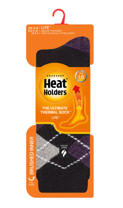 Heat Holders Lite - Isolierte Thermosocken für Damen | Mehrere Designs einschließlich Argyle Streifen Herzen Sterne | Warme Socken für den Winter - Schwarz(Cali) - Image 2