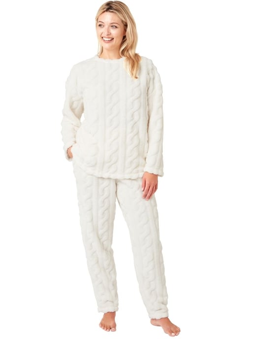 Cable Knit Long Sleeve Fleece Pyjama Set