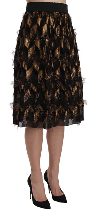 Dolce & Gabbana Women's Black Gold Fringe Metallic Pencil A-line Jupe - Image 4