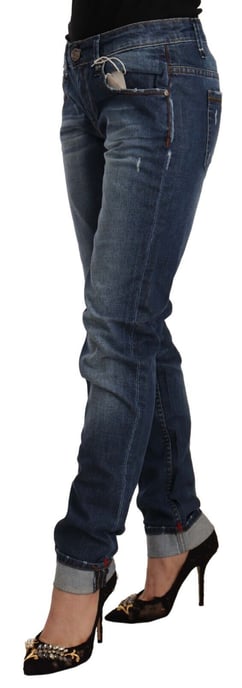 Acht Damen Blaue Gewaschene Mittelhohe Slim Fit Denim Jeans mit Umschlagkante - Image 2