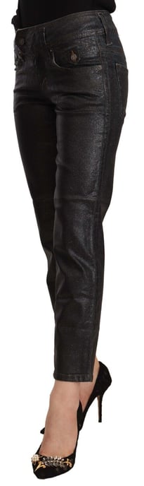 John Galliano Women's Black Glittered Mid Waist Cotton Cropped Pants