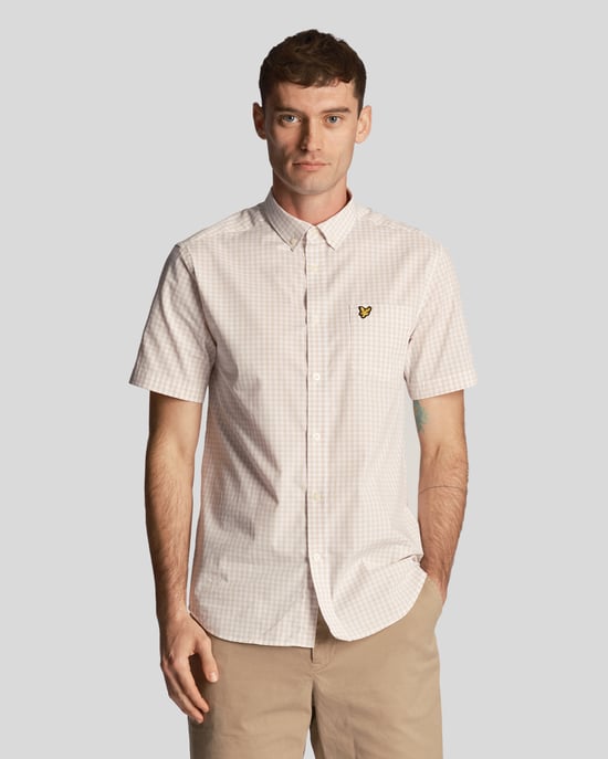 Kurzärmliges, schmal geschnittenes Gingham-Hemd von Lyle & Scott für Herren in Blau - Image 1