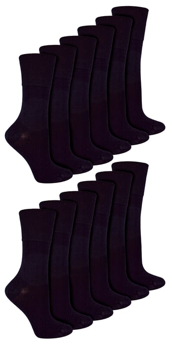 IOMI - 12 Paar Multipack Damen Diabetiker Bambus Socken | Damen Extra breite nahtlose Socken mit nicht elastischen sanften Grip Top - schwarz - Image 1