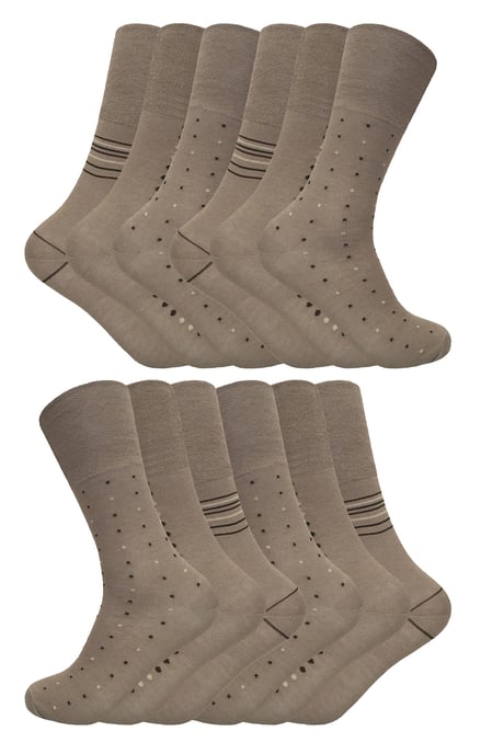 Locker sitzende Bambussocken für Herren | 12 Paar Multipack | Sock Snob | Diabetikerfreundliche Socken mit weichem Oberteil - Beige - Image 1