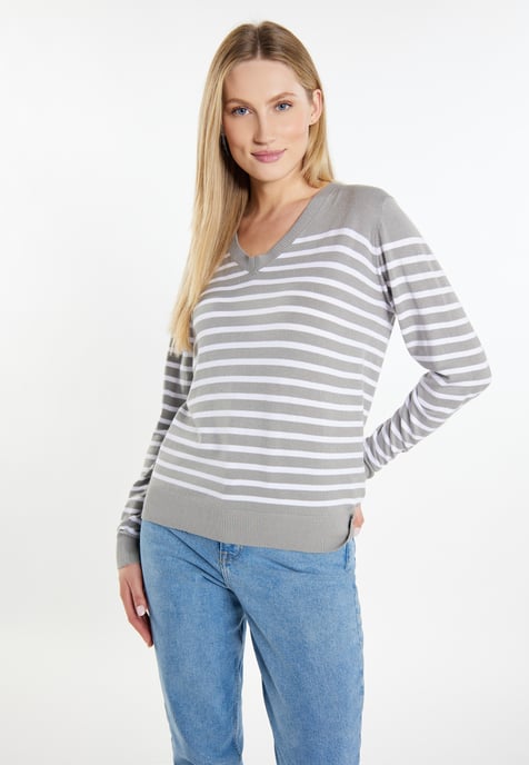 Dreimaster Strickpullover Damen grau weiss - Image 3
