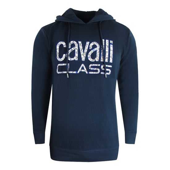 Cavalli Class Floral Logo Navy Blue Hoodie