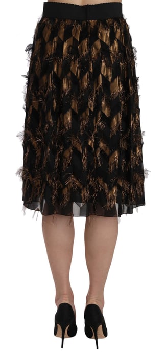 Dolce & Gabbana Women's Black Gold Fringe Metallic Pencil A-line Jupe - Image 2