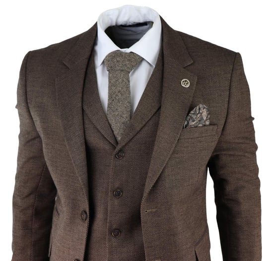 Herrenbraunes 3-teiliger Tweed-Hahnentrittmuster-Anzug Peaky Blinders Klassisch Maßgeschneidert - Image 3