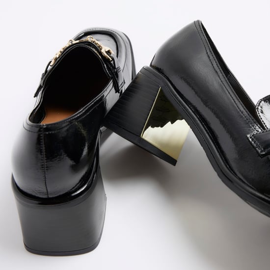 River Island Womens Loafers Shoes Black Patent Heeled