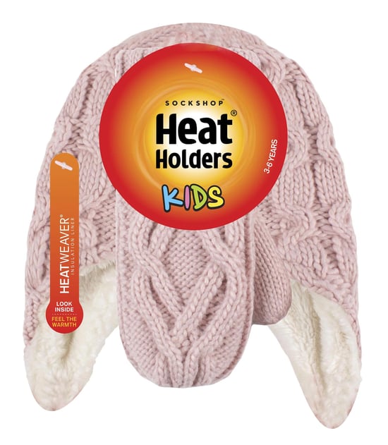 Wärmehalter - Mädchen Majestic Soft Cosy Kabel gestrickt Design Bobble Trapper Hut und Handschuhe Handschuhe Set - Dusky Pink - Image 2