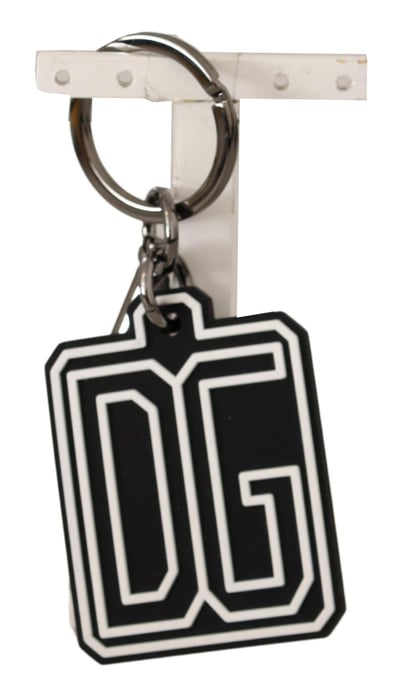 Dolce & Gabbana Schwarz Weiß DG Gummilogo Silberring Herren Schlüsselanhänger - Image 1
