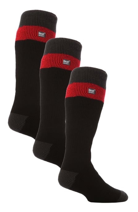 Herren-Thermo-Skisocken gestreift | Hochwertige Wärmespeicher Extra lange Socken - Schwarz / Rot - Image 1