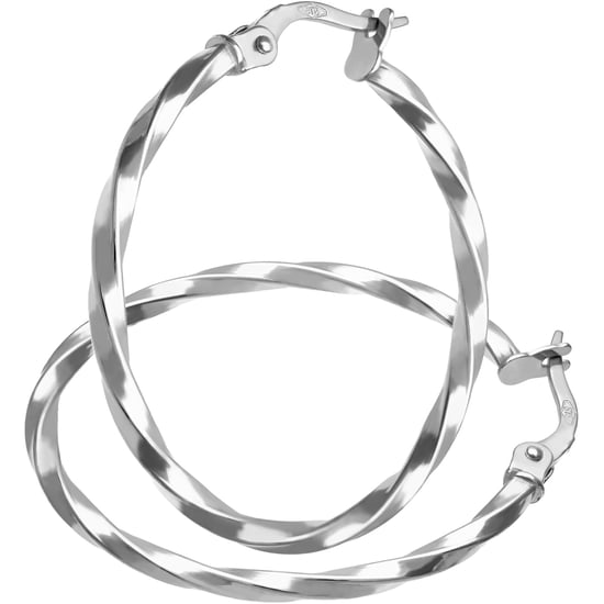 9ct White Gold Twisted Hoop Earrings of 25mm Diameter