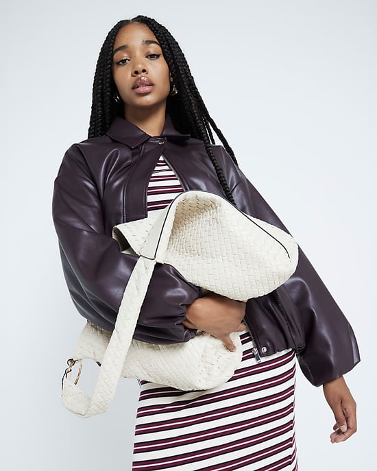 River Island Womens Tote Bag Beige Woven Slouch