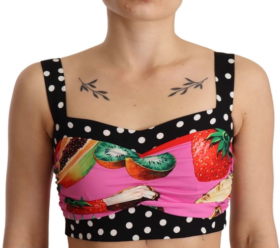 Dolce & Gabbana Damen Mehrfarbig Seidenkurzpolka-Fruchtprint-Top - Image 4