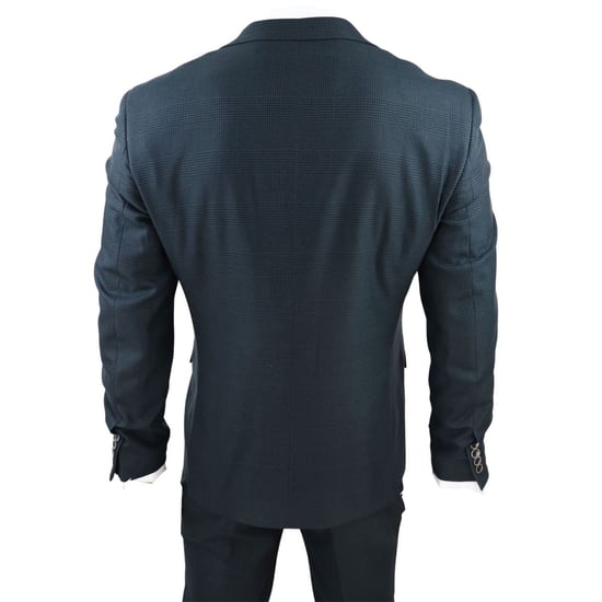Mens Olive Green 3 Piece Check Tailored Fit Suit