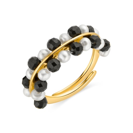 Luxenter Ring aus 925er Sterlingsilber mit schwarzem Kristall in 18K Gelbgold - Hizri - Image 1