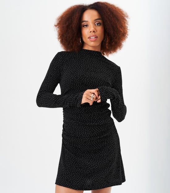 High Neck Stud Hot Fix Stretchy Mini Dress
