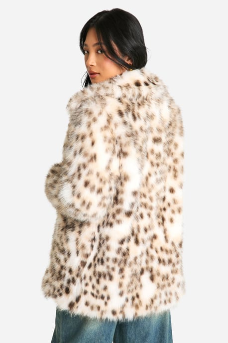 Petite Snow Leopard Faux Fur Coat - Image 2