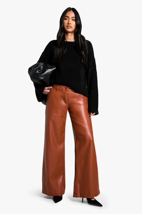 Low Rise Pu Wide Leg Trouser