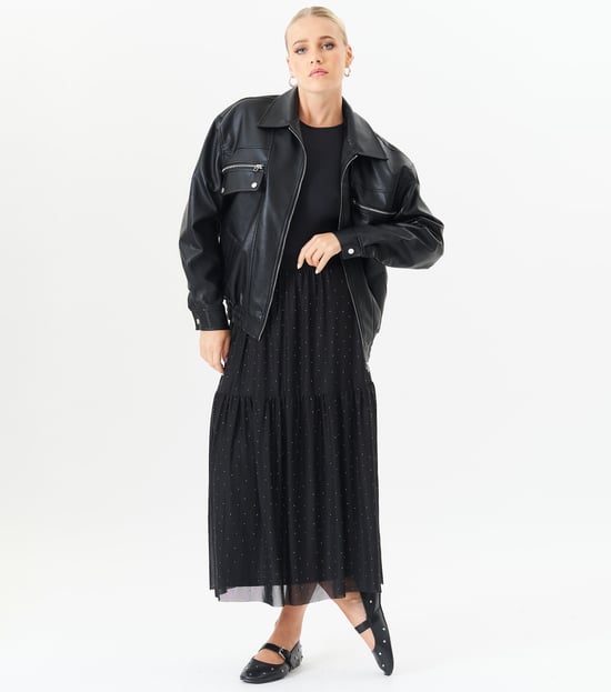 Black Diamante Mesh Maxi Skirt
