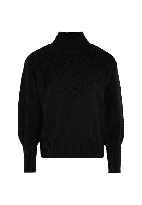 Mymo Pullover mit Blumenstick Damen schwarz - Image 1