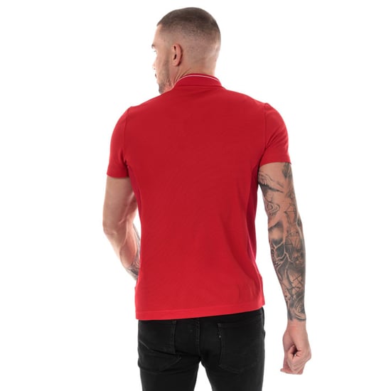 Men's Lacoste Lettering And Panels Knit Golf Polo in Red