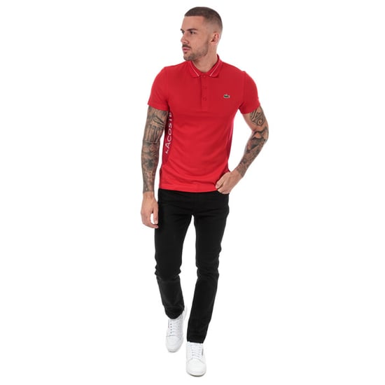 Men's Lacoste Lettering And Panels Knit Golf Polo in Red