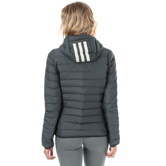 Women's adidas Varilite Hooded Down Jacket in Charcoal