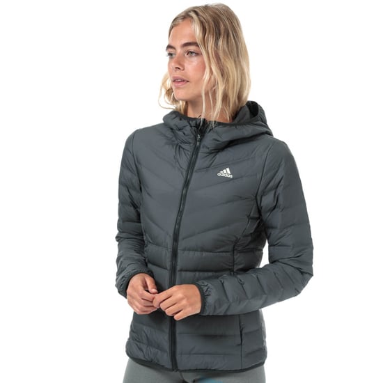 Women's adidas Varilite Hooded Down Jacket in Charcoal