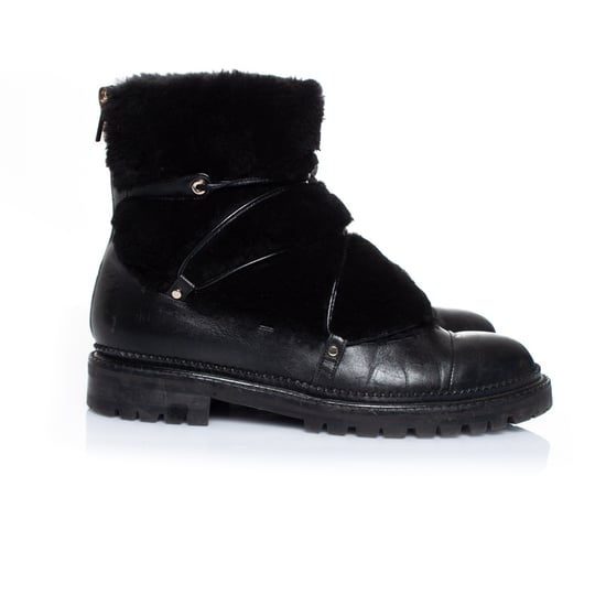 Fell-verzierte Leder Schnürstiefel - Image 4