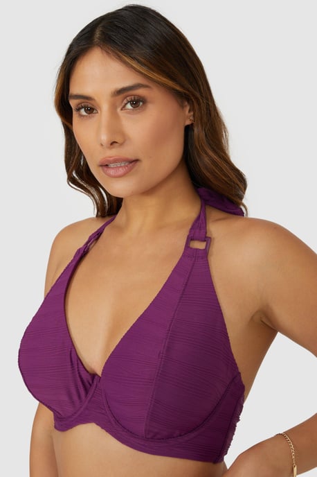 Gorgeous Textured  Non Padded Plunge Underwire Bikini Top