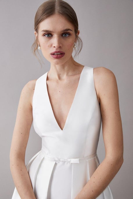 Plunge Neck Bow Waist Maxi Dress With Pockets
