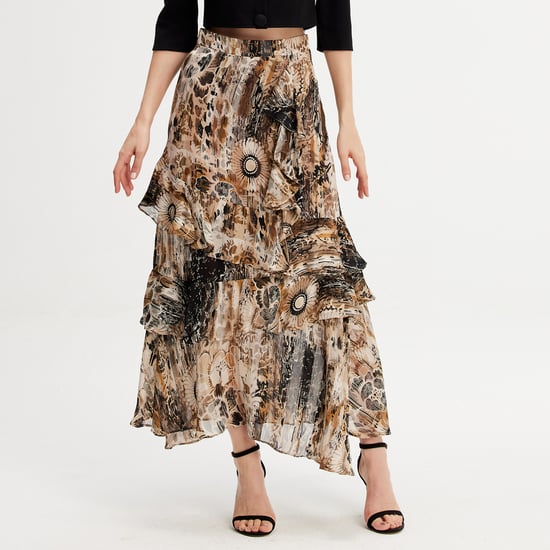 Langer Chiffon-Rock mit Rüschen und Blumendruck - Image 3