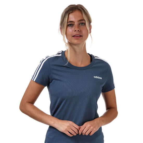 adidas Essentials 3-Streifen T-Shirt für Frauen in Blau und Weiß - Image 4
