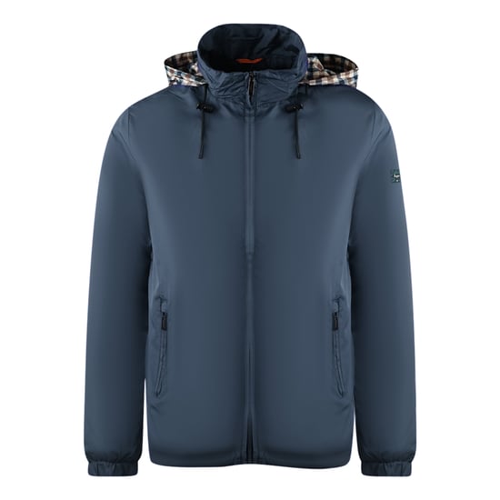 Aquascutum Schlichte Marineblaue Leichte Jacke mit Fellkapuze - Image 1