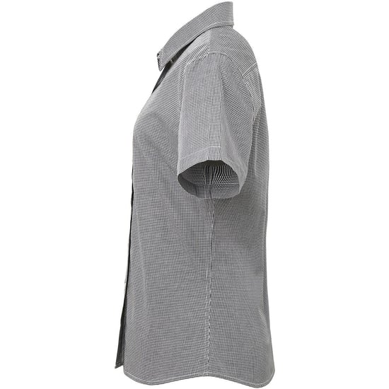 Premier Womens/Ladies Microcheck-Kurzarmhemd aus Baumwolle (Schwarz/Weiß) - Image 3