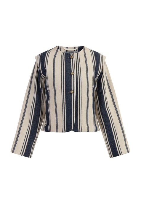 Dreimaster Kurze Blazerjacke Damen Dunkelmarine Wollweisser Streifen - Image 1