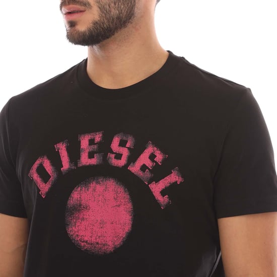 Diesel - Schwarzes T-Shirt mit verblasstem Kreis-Design in Pink - Image 3