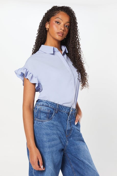 Ruffle Sleeve Button Through Shirt