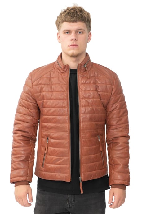 Mens Tan Quilted Leather Puffer Jacket - Tallinn