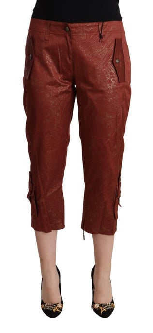 Just Cavalli Damen Braune Lurex Mid-Waist Baumwoll-Cropped Capri-Hose - Image 1