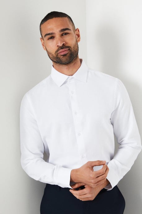 Slim Fit Long Sleeve Herringbone Shirt - Image 4