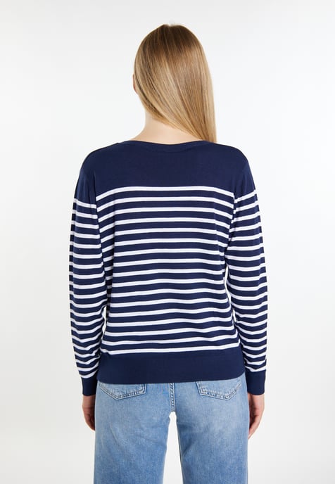 Dreimaster Strickpullover Damen Marine Weiss - Image 4
