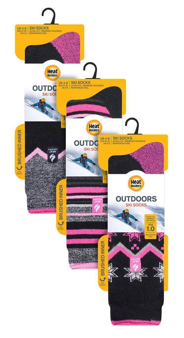 3 Paar Assorted Multipack Ultra Lite Womens Ski Socks | Heat Holders | Womens Funky Retro Knee High Socks - Mix 2 - Image 2